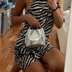 Prada Mini Silver Metallic Bucket Bag